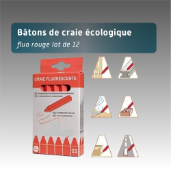 Lot de 12 Bâtons de Craie Écologique Fluo Rouge - Marquage Temporaire Visibilité Haute